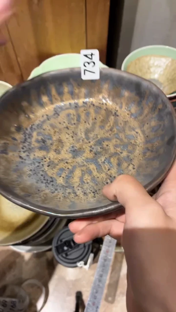 瓷片氵734微瑕柴烧手捏盘1个