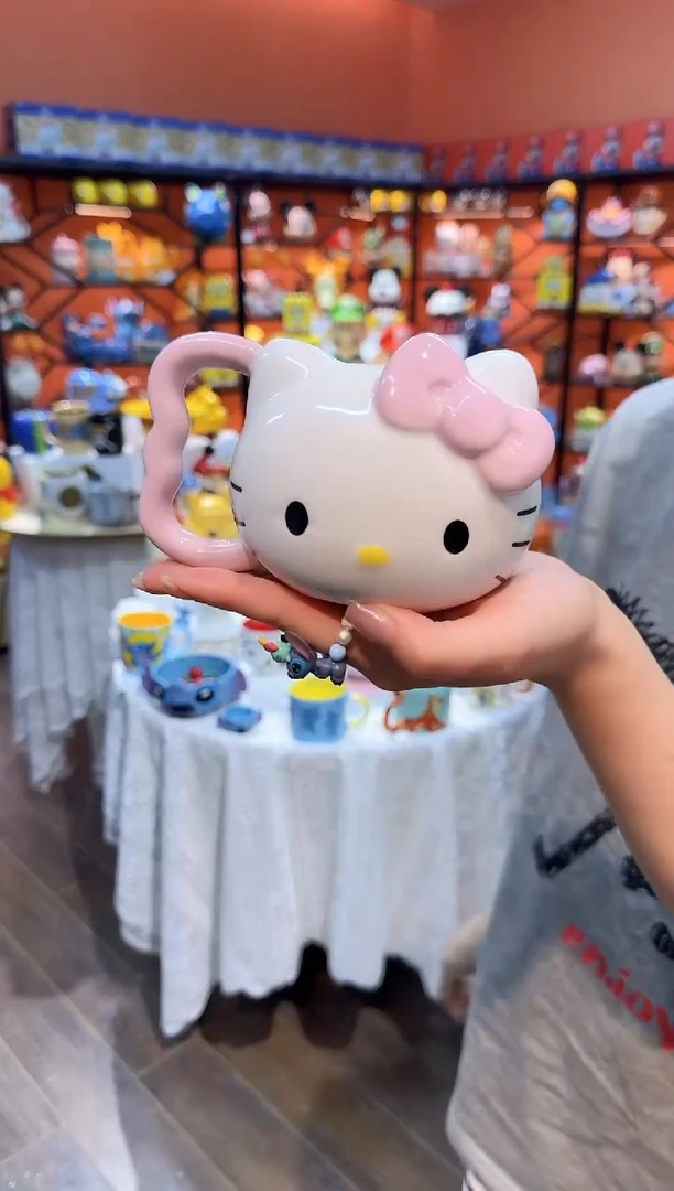 瓷片@@粉色凯特猫陶瓷水杯