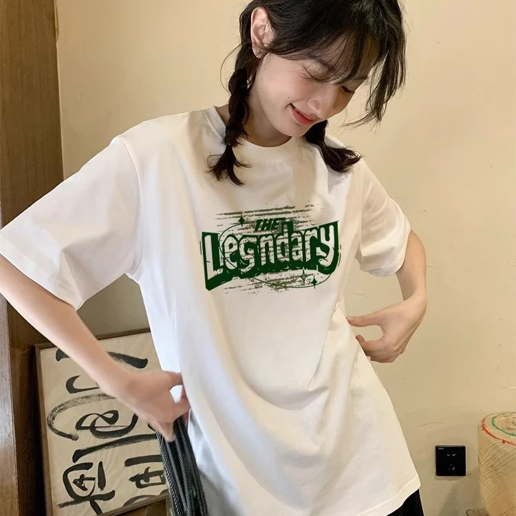 白色正肩短袖t恤女夏季纯棉宽松百搭半袖短袖女款爆款洋气衣服女