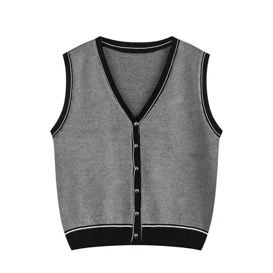 针织时尚休闲马甲V领纽扣韩版常规厚款修身型薄款春秋马夹百搭