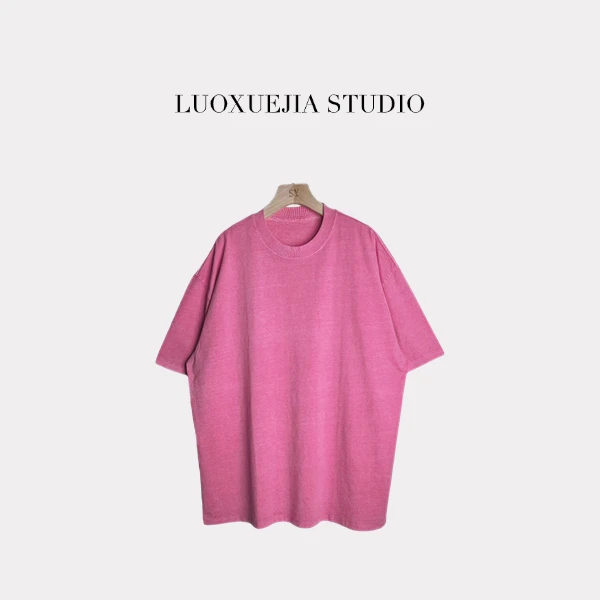LXJ25005「高阶时髦」圆领做旧洗水纯色宽松T恤