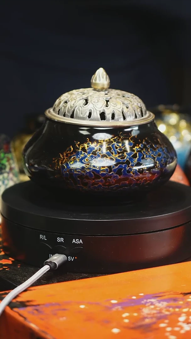 大漆蓝金色香炉1