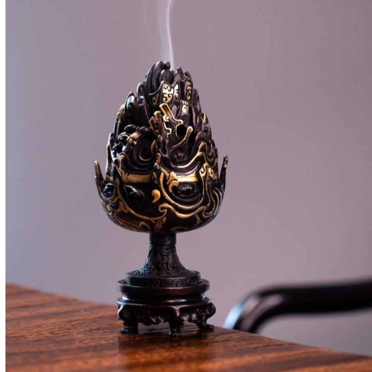 金全福描金仿汉博山炉仿古香炉纯铜熏炉家用香道摆件复古香具