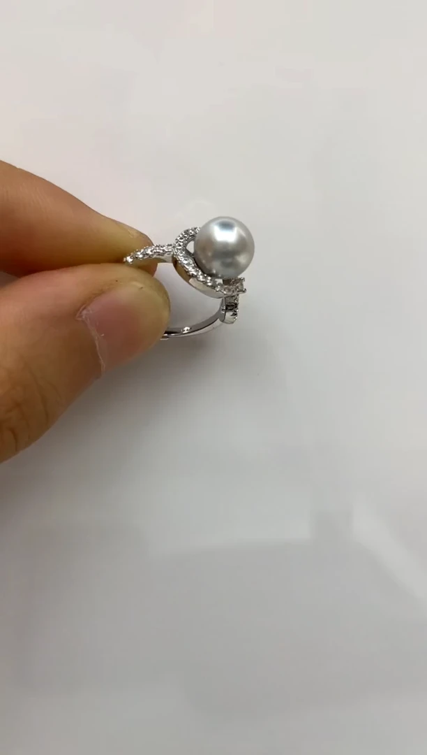 银S925镶嵌戒指海水珍珠8-9
