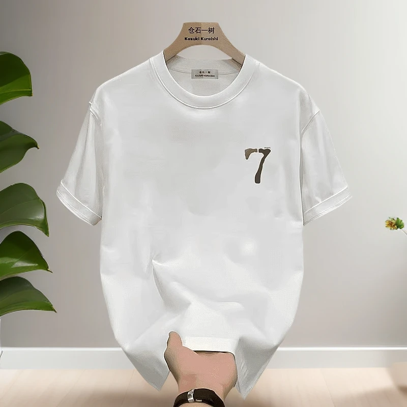 仓石一树纯色短袖t恤男士夏季宽松圆领潮流印花百搭休闲上衣半袖