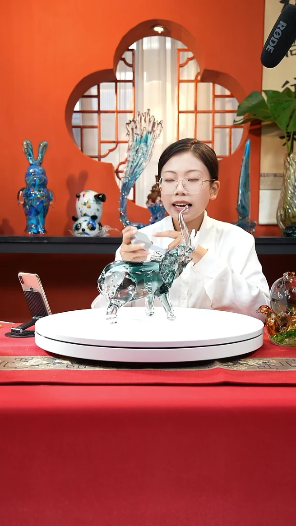 手工艺品琉璃天青色大象