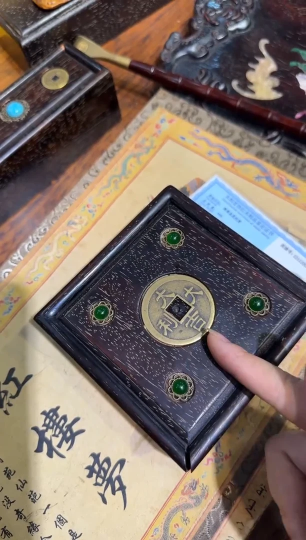 木108 桶珠沉X 带紫檀盒链接 两件套