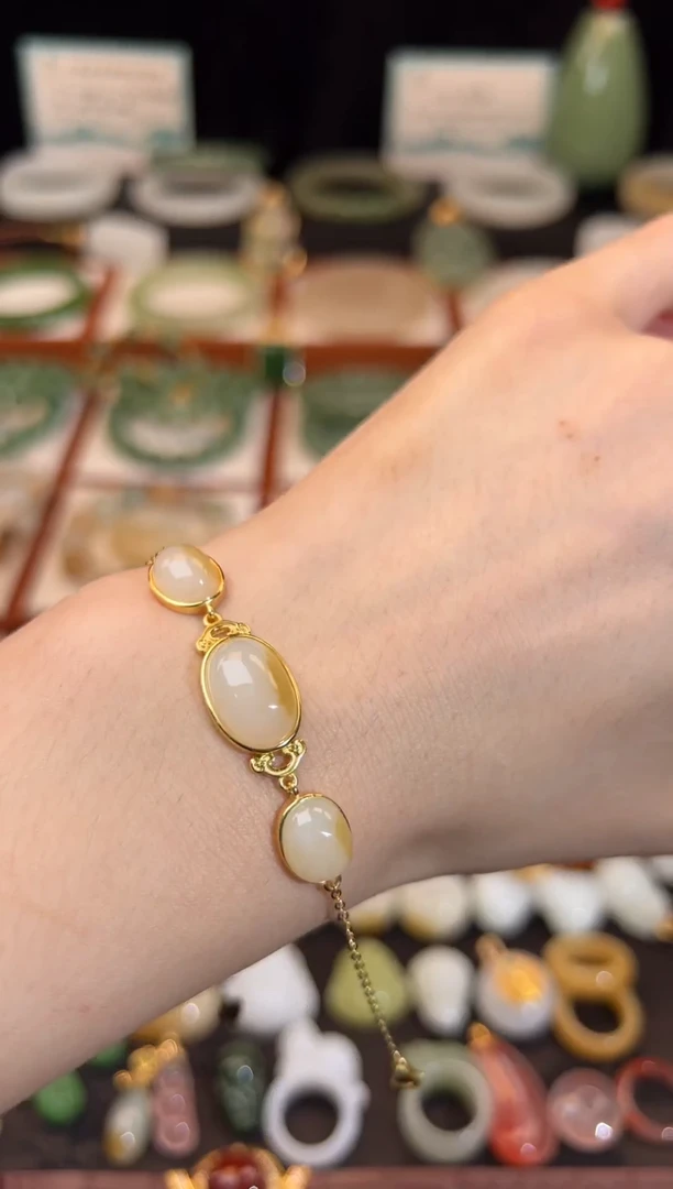 银S925镶嵌手链和田玉放漏