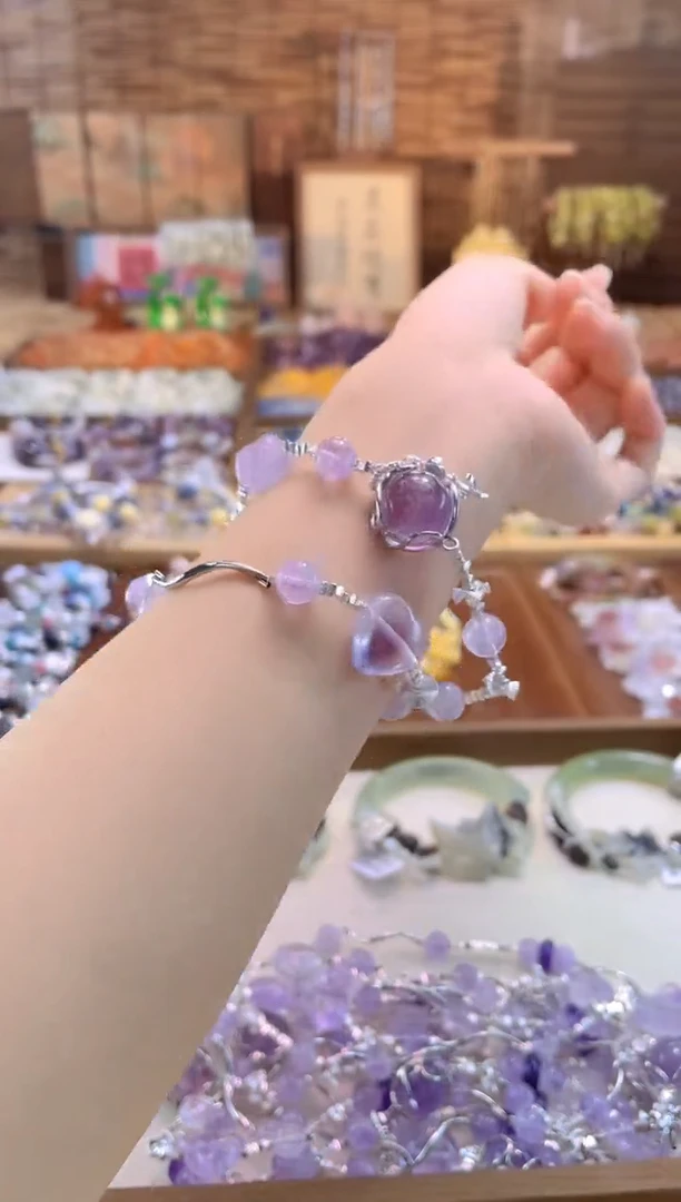 水晶手链合金紫色碎银几两