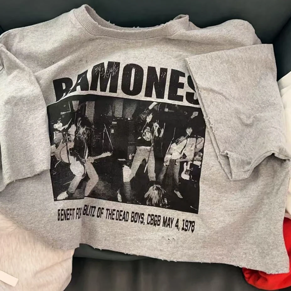 【NO退NO换】韩国东大门2025春款白色灰色破洞音乐男孩短袖T