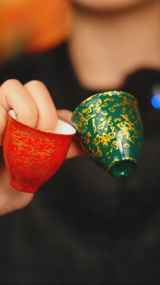 @犀皮客杯两个绿金红金@非遗大漆