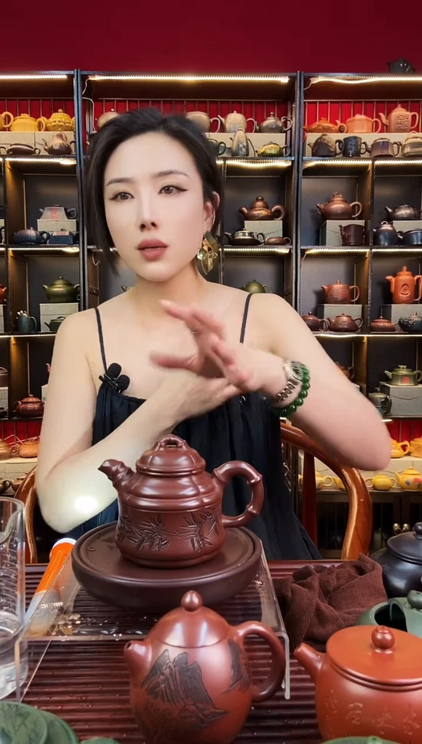 茶壶紫砂DT1136竹影双线竹鼎龙血砂全手工