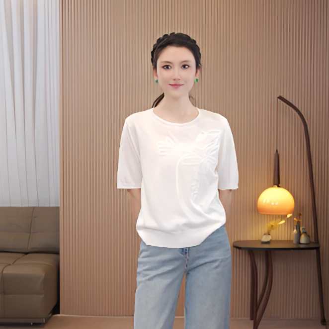 NIUNIU · T-085 春夏时尚休闲百搭刺绣花纹短袖T恤上衣