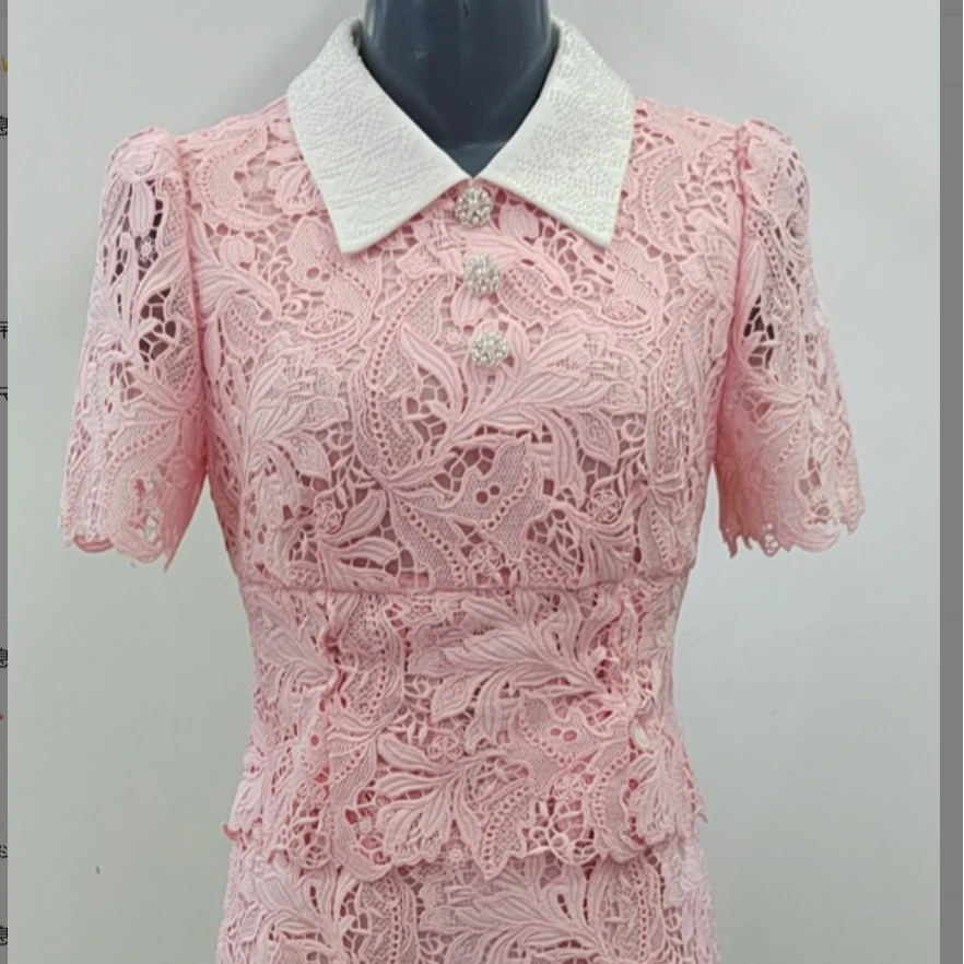 【专柜同款】质时尚夏季复古中式蕾丝碎花梭织连衣裙桃粉色气