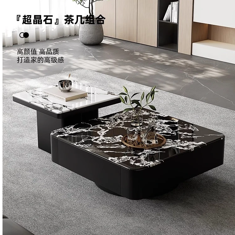 意式轻奢超晶石茶几客厅家用小户型高级创意方形设计茶几组合包邮