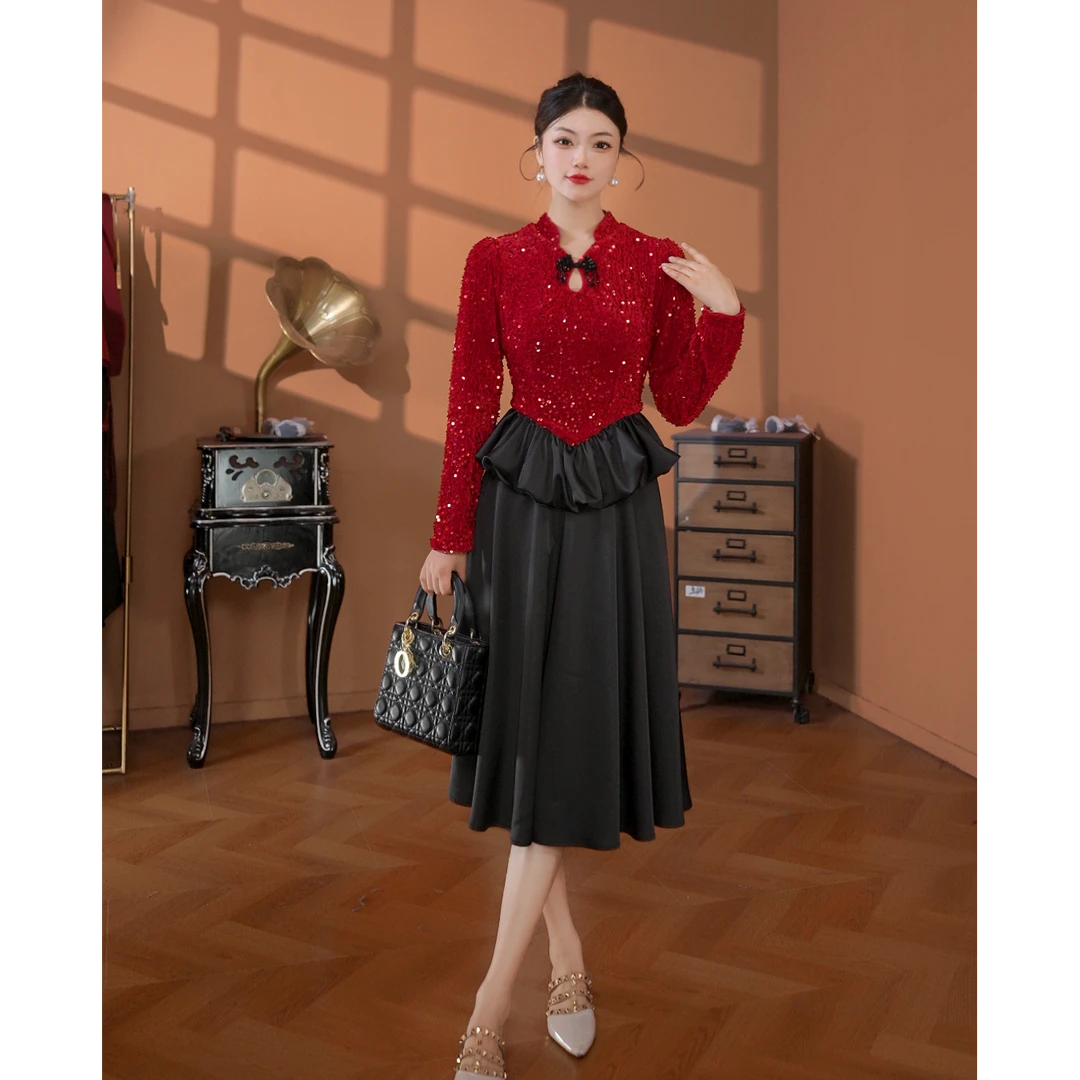 【香舍菲尔】88593-新款法式气质百搭显瘦轻奢修身连衣裙-佩