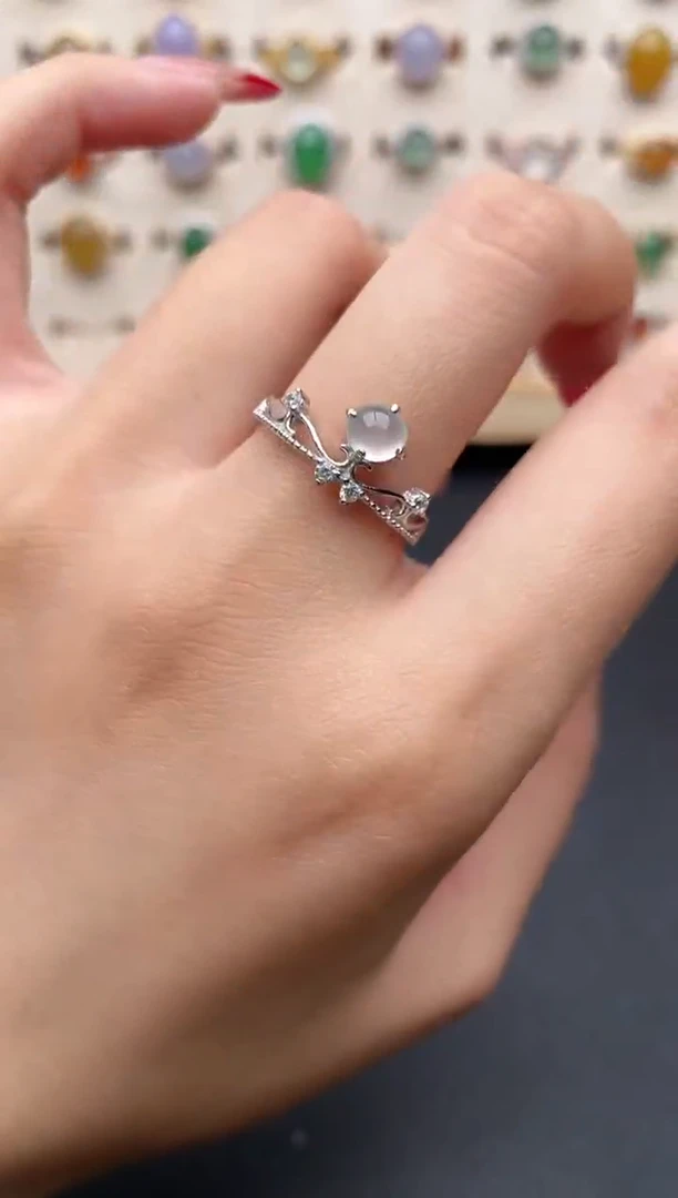 【闪购商品】翡翠戒指银S925镶嵌一物一证一礼盒