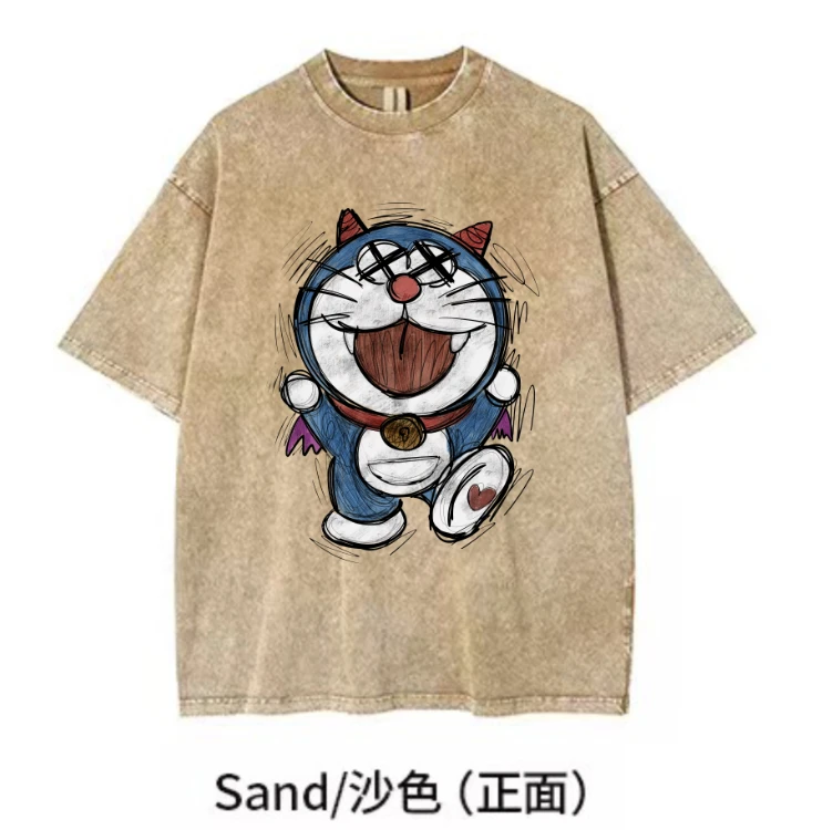 【暗黑系列哆啦A梦】KiKiTee oversize洗水做旧宽松260g纯棉手绘T恤