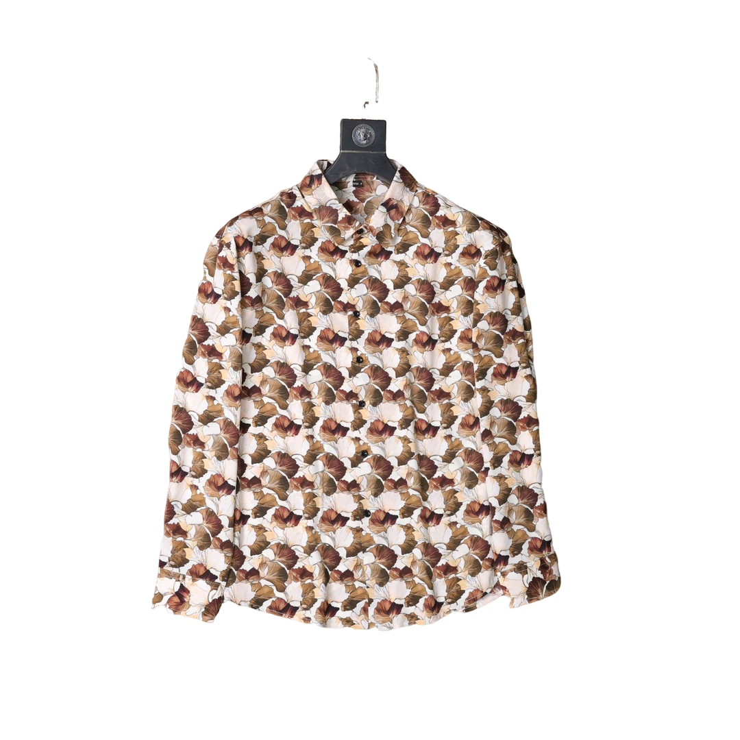 2025新款男士银杏高端印花丝感花衬衫休闲时尚花卉无缝长袖衬衣