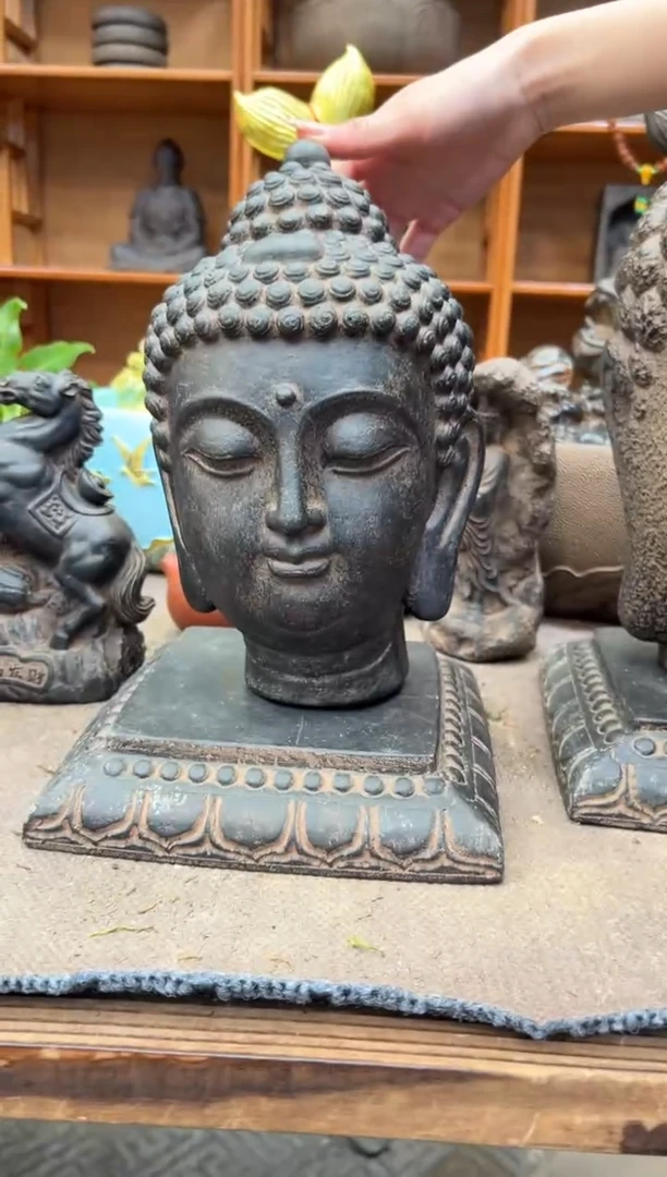 陶土【火山泥】小佛首+莲花底座