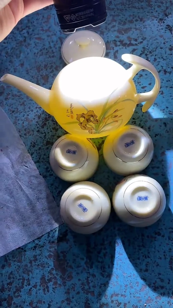 摆件陶黄稀土兰花长嘴壶加4杯