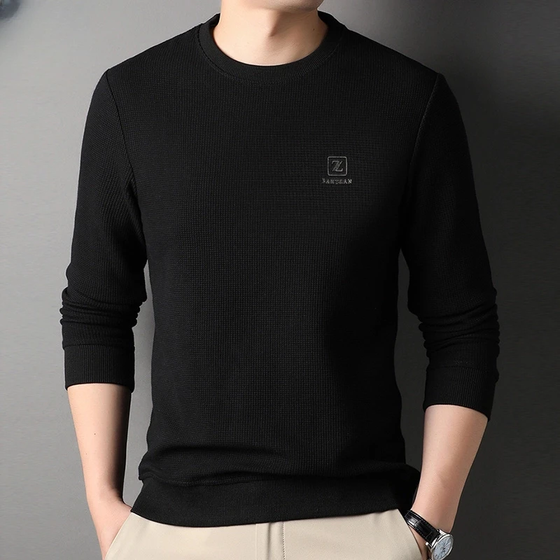 Y993长袖圆领T恤男春秋季新款休闲潮流体恤纯色上衣男