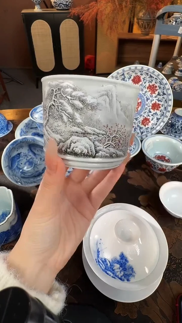 杯子陶瓷云山片玉墨彩雪景容天杯