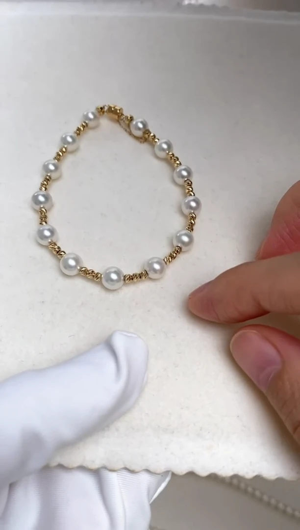 海水珍珠18K金镶嵌手链6-6.5mm手链