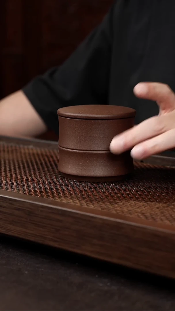 茶壶紫砂紫泥竹节茶叶罐