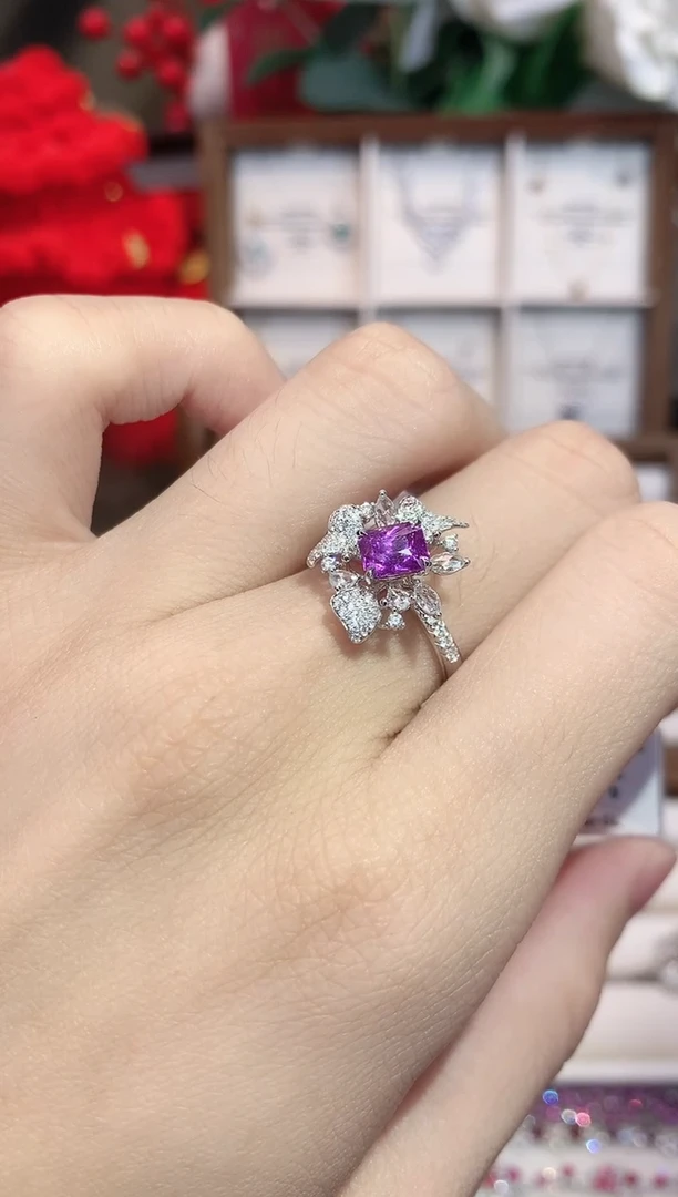 戒指彩色蓝宝石18K金镶嵌1.2ct/天然宝石/七天无理由