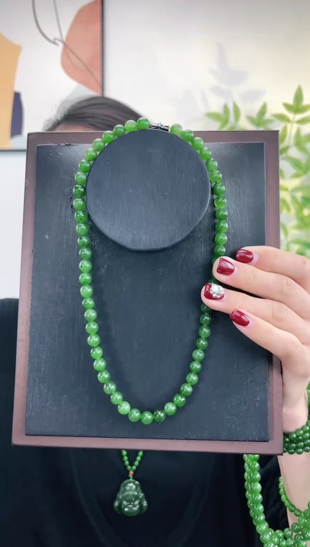 【闪购商品】和田玉（碧玉）项链未镶嵌碧玉妈妈链 8±mm 有黑点