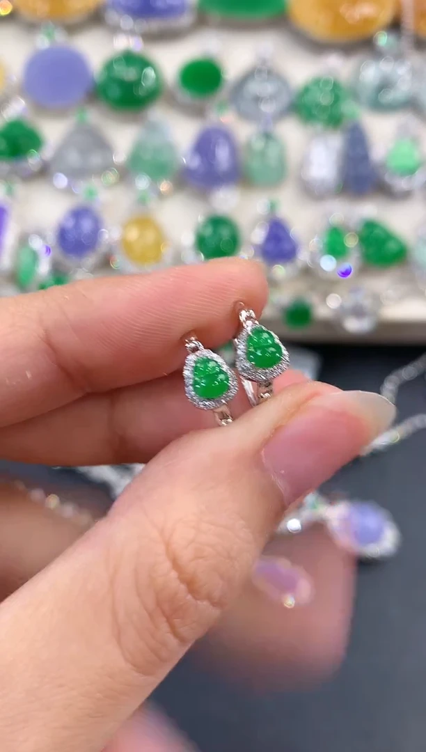 翡翠18K金镶嵌耳饰E1 多样性一件发货