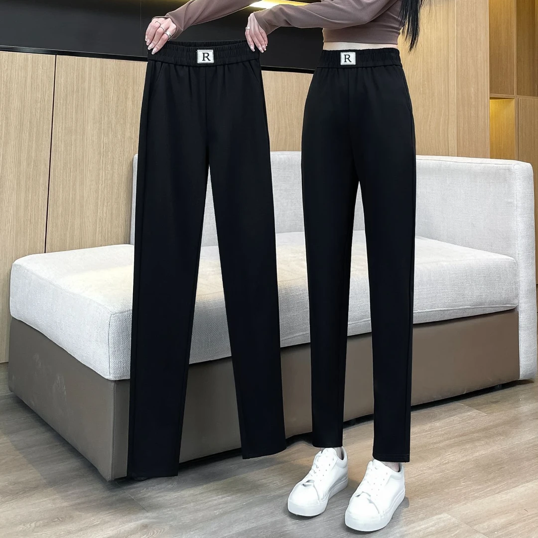 女士裤子2025新款春秋休闲小直筒胖mm高腰显瘦西装爆款薄款哈伦裤