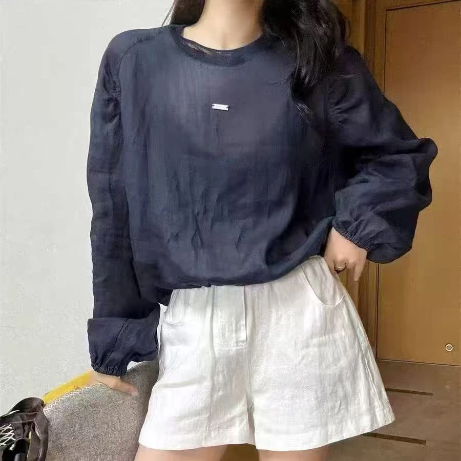 大码女装—0769欧洲站时尚圆领防晒衬衫女休闲宽松后背纽扣上衣