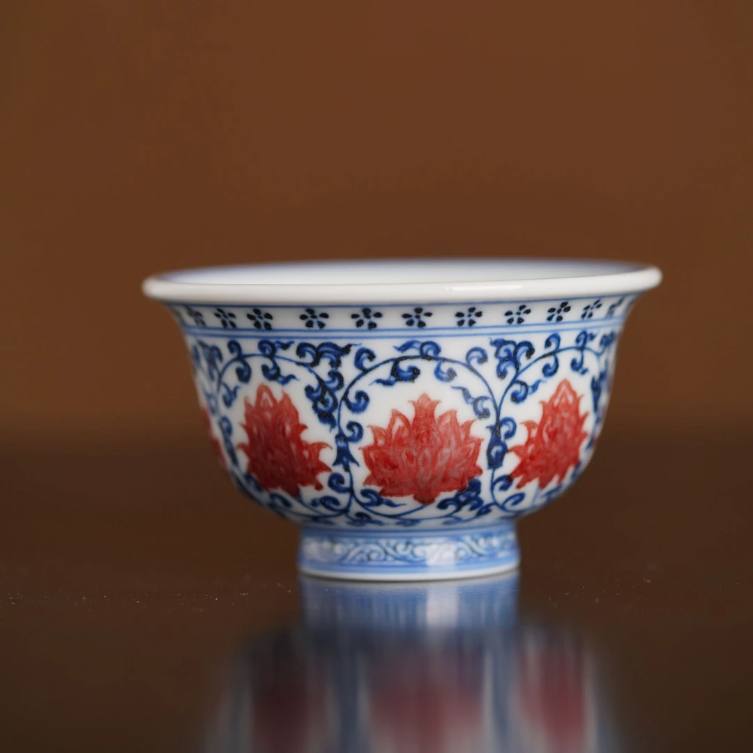 观山见物 青花釉里红永乐缠枝压手杯经典画片茶桌百搭茶杯纯手工