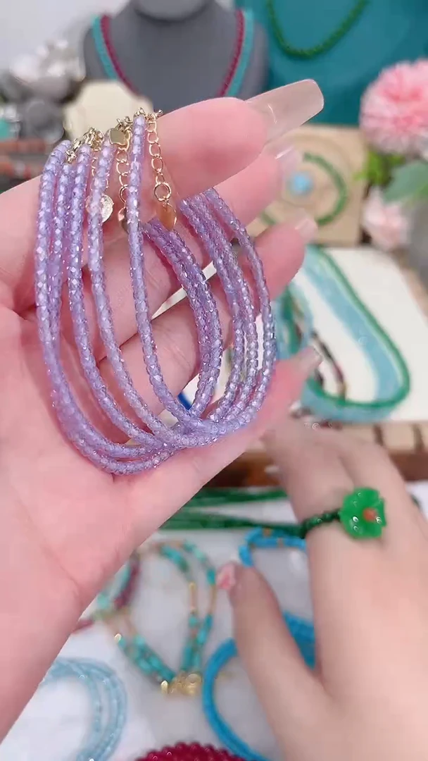 手链锂辉石银S925镶嵌紫13.14