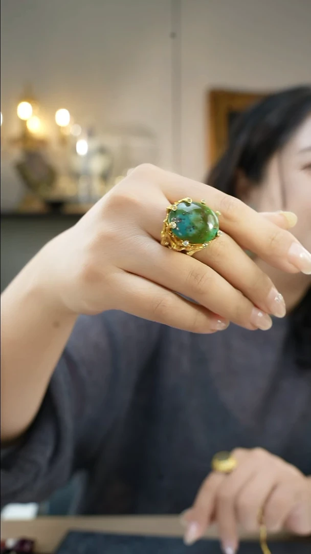 铜合金无喜*溜蓝绿大颗戒指
