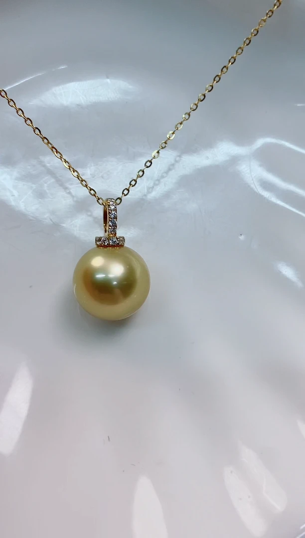 【闪购商品】海水珍珠吊坠(赠链)18K金镶嵌13-14南洋金珍珠吊坠