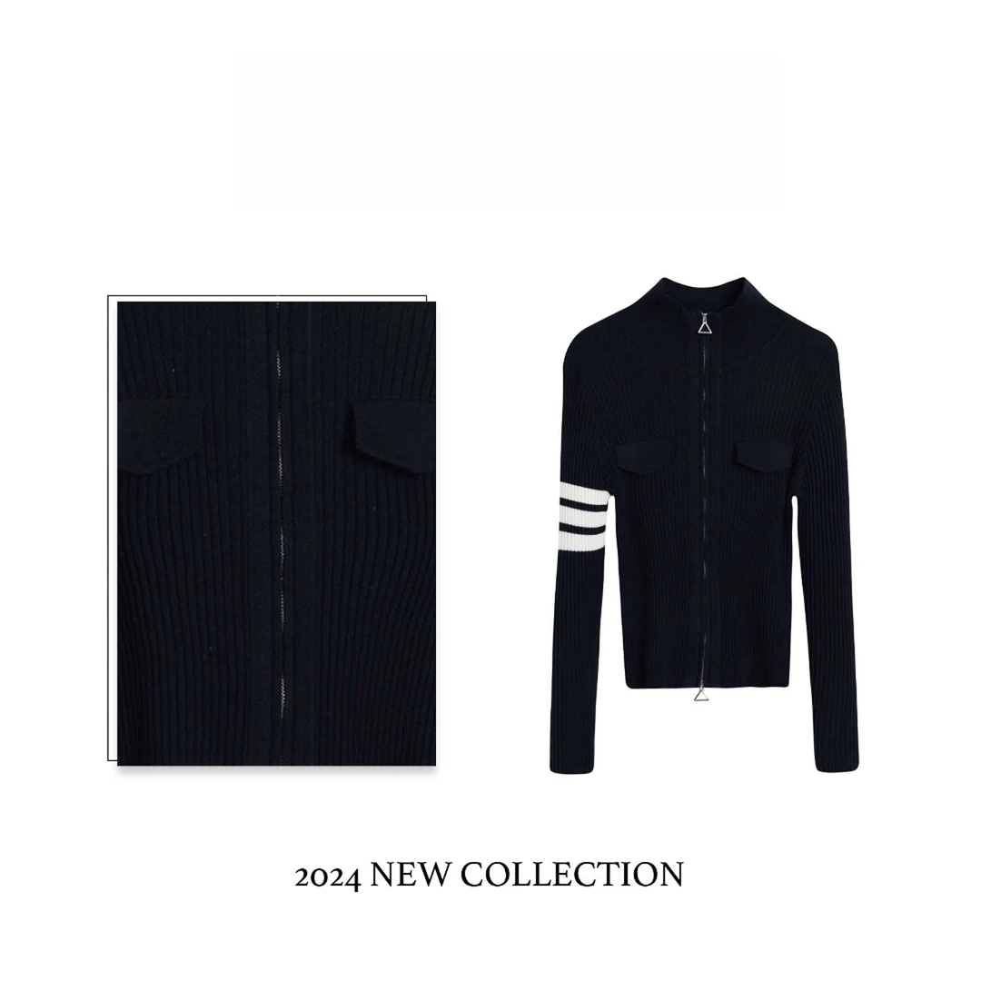 修身秋冬新款高级感简约条纹百搭女款毛衣开衫VE0033时尚短款