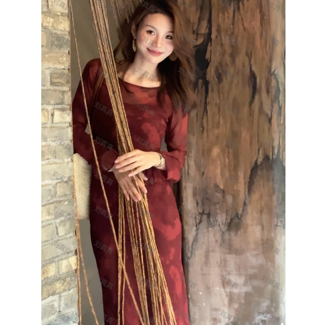 【刘真真红昭愿】Z271法式慵懒风长袖连衣裙秋季蕾丝气质连衣裙ZJ