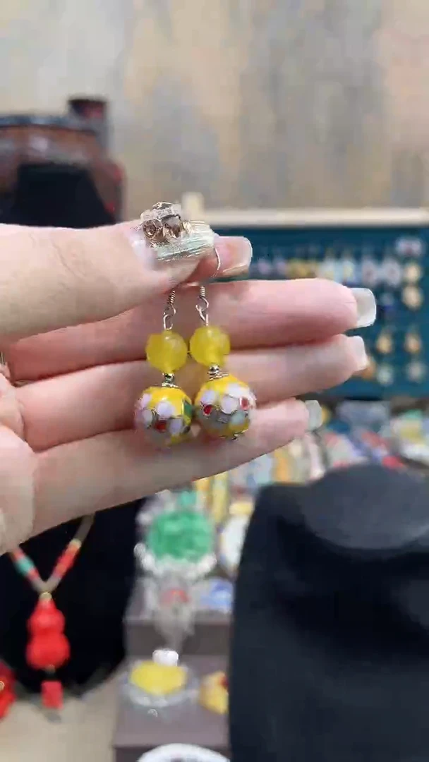 非遗景泰蓝耳环黄色