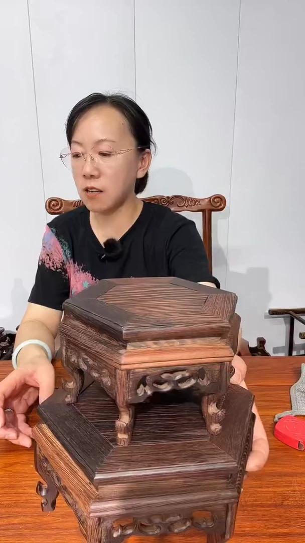木鸡翅木六角方台套二