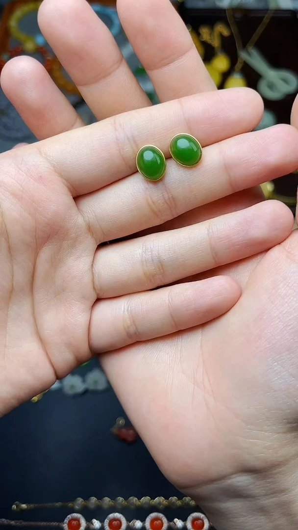 银S925镶嵌和田玉耳饰耳钉 06