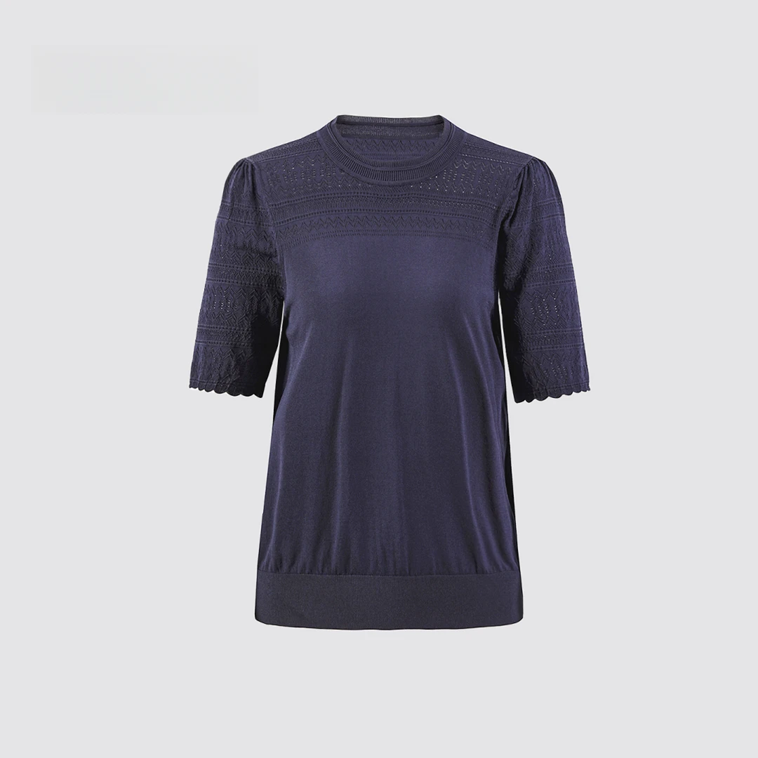 高端品质！凉爽冰丝针织衫！夏季舒适透气！圆领短袖时尚简约蓝色