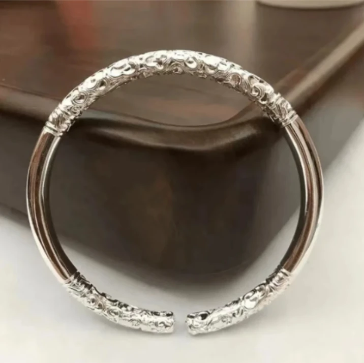 足银手镯 999.9 【22】 新款复古如意金箍棒手镯个性霸气实心手镯