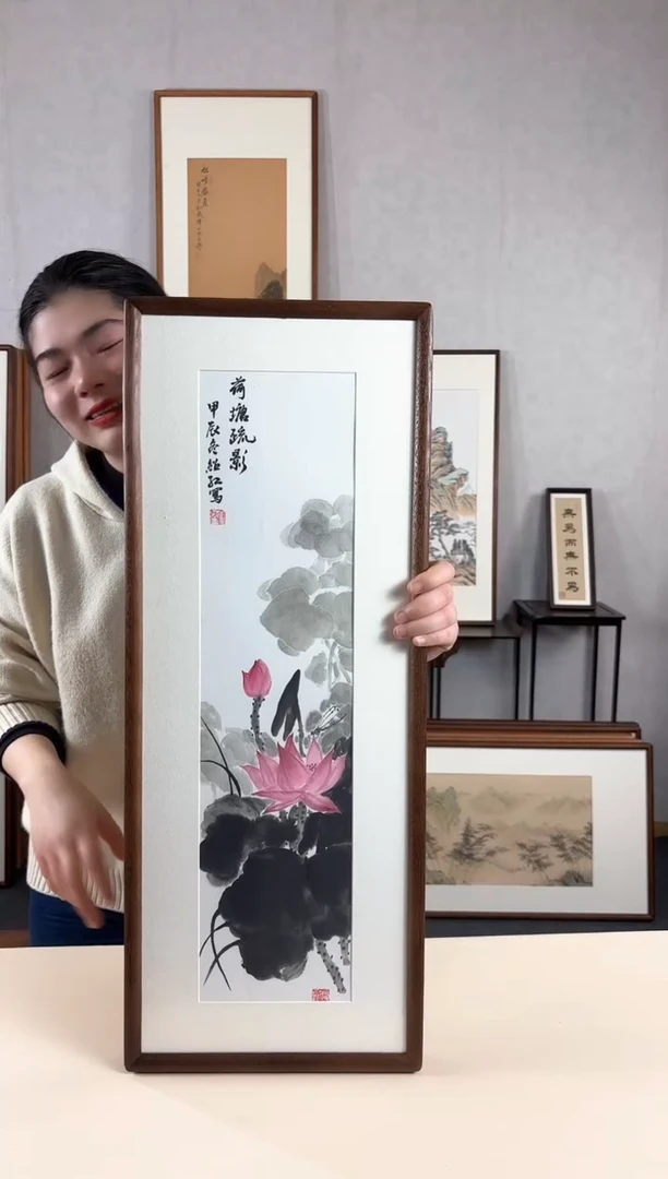 【闪购商品】国画手绘*荷花*28*72cm实木框
