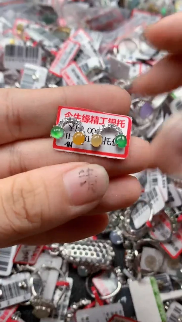 银S925镶嵌戒指翡翠天然A货缅甸翡翠