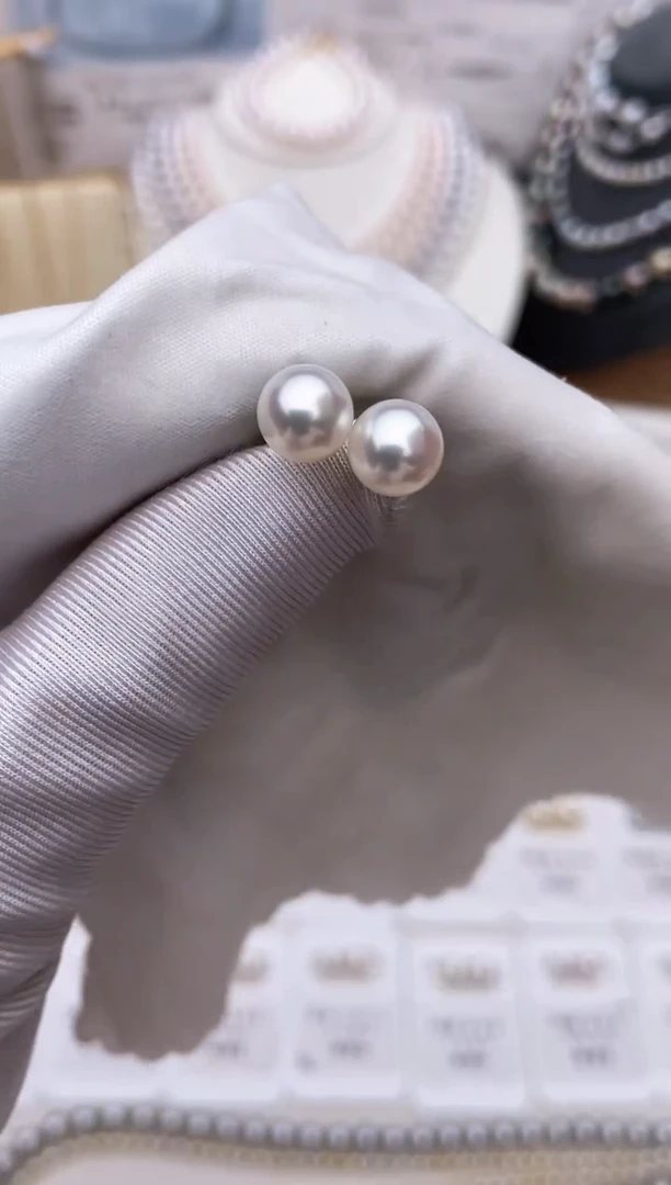 【闪购商品】海水珍珠耳饰18K金镶嵌特选福利7.5-8mm不退不换