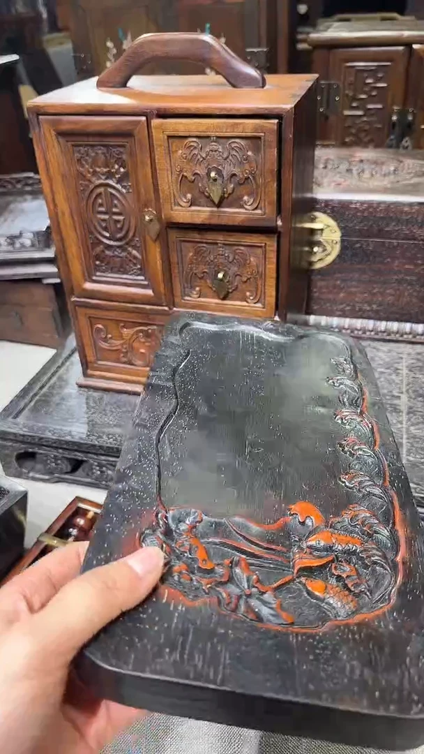 木紫檀荷花鱼茶盘