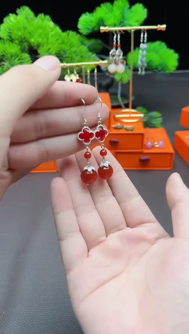 玛瑙/玉髓耳饰银S925镶嵌233